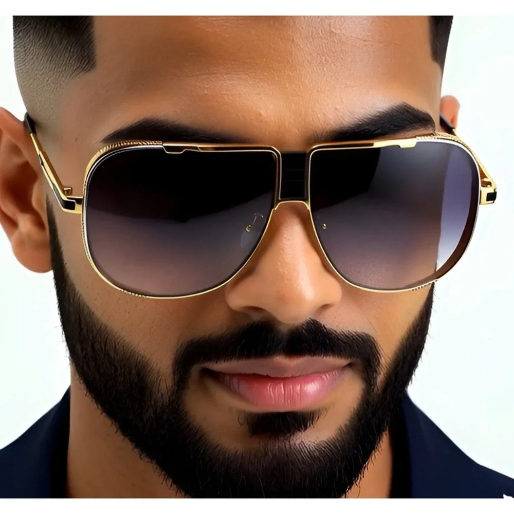 Sunglasses Gold Frame‎ Black Lens Fashion Shades Men's Sunglasses Outdoor Trendy